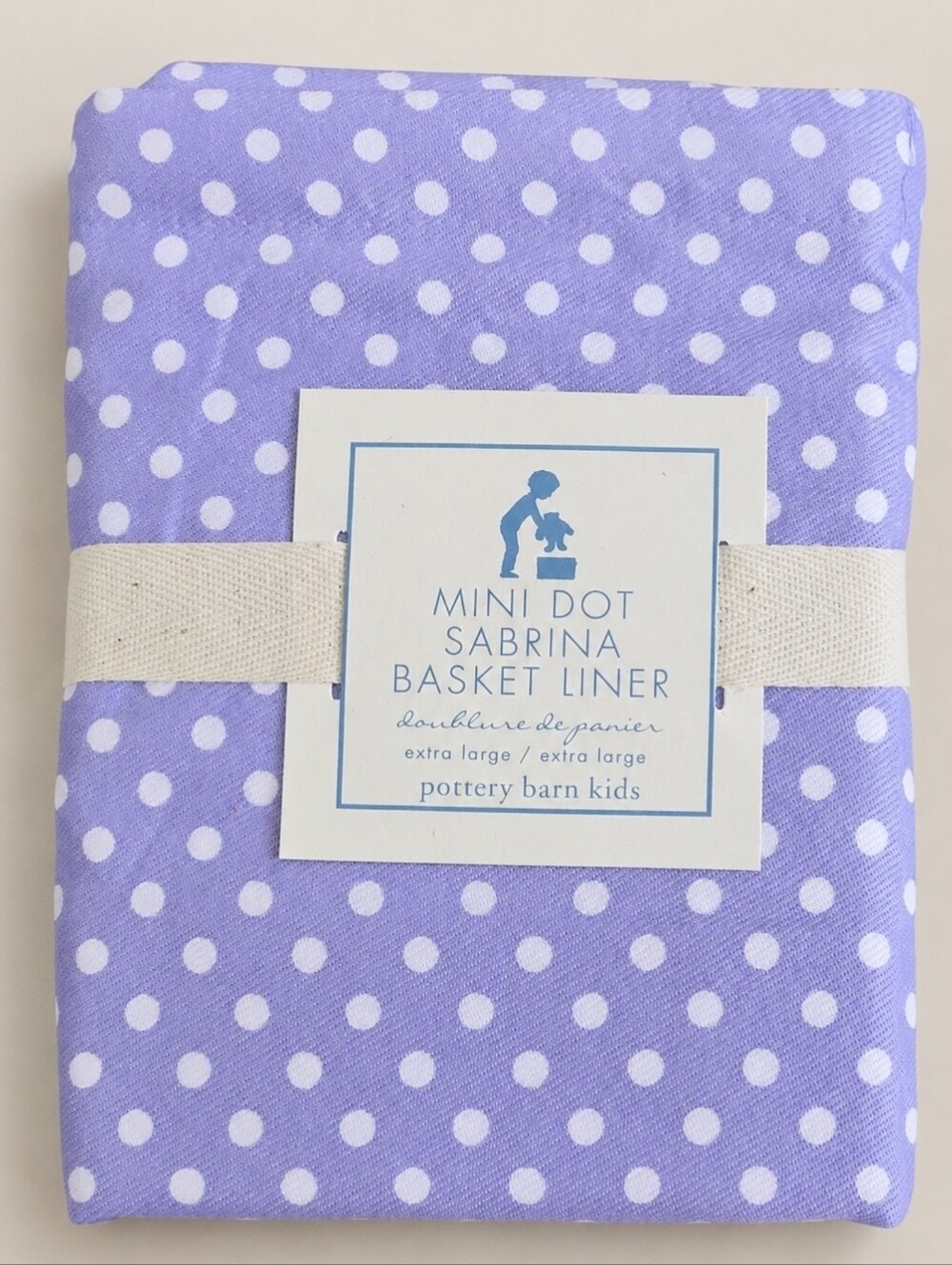 Pottery Barn Kids Sabrina XL Basket Liner Lilac White Mini Dot NWT